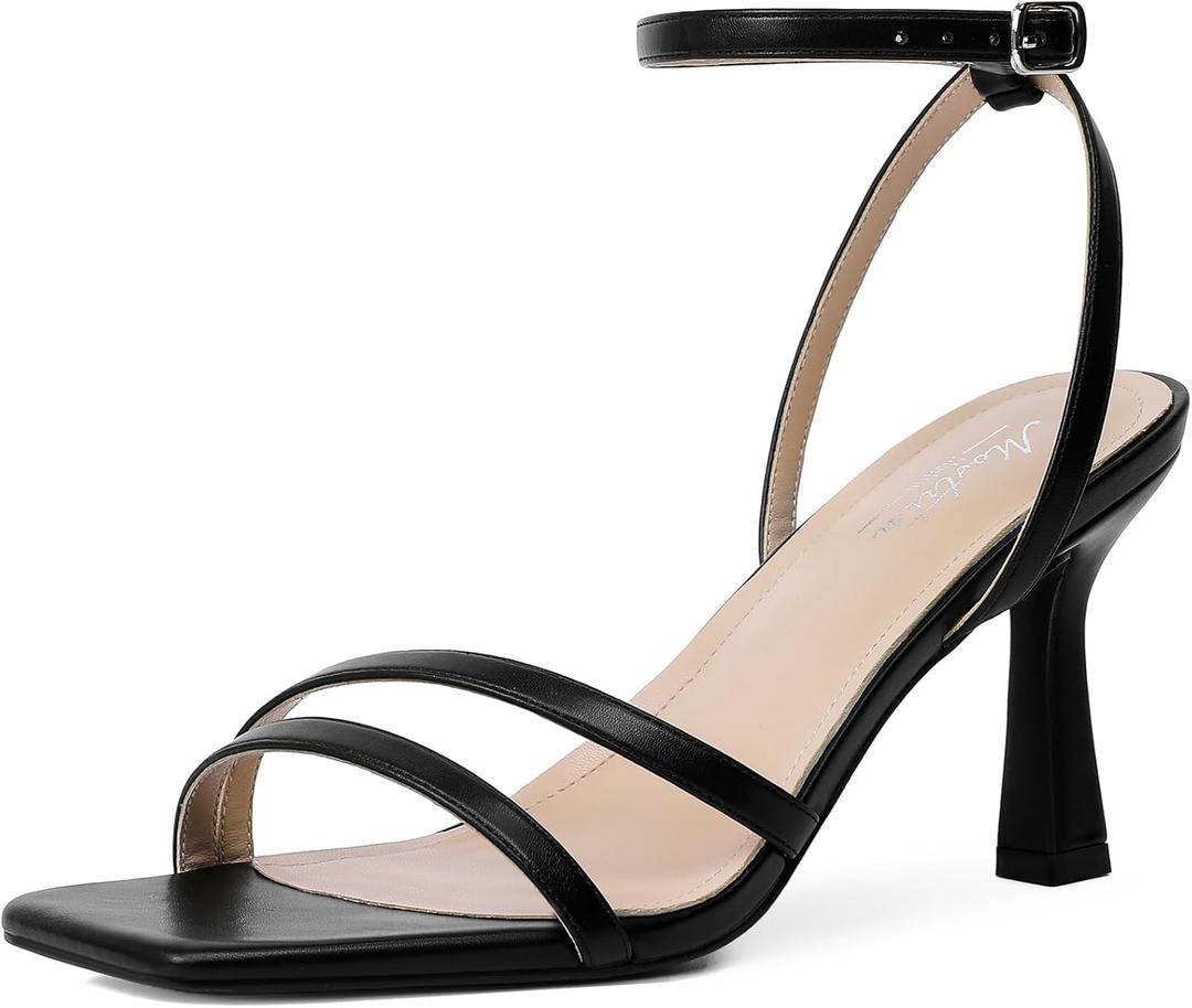 Mostrin Womens Sandals Strappy Heels for Women Ankle Strap Lace Up Square Open Toe Heels Tie Up Stiletto High Heeled Sandals for Prom, Party, Daily Wear, Size: 10