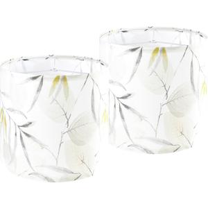 Set of 2 Small Drum Lamp Shade Leaf Patterned Lamp Shade - 10" x 10" x 10" - Ideal for Table & Floor Lamps - Natural Linen - Farmhouse & Modern Decor - Assembly Required - Hand Crafted By GO&SO