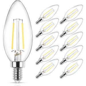 Ascher Classic E12 LED Candelabra Light Bulb 4W, Equivalent 40W, Daylight White 5000K, Non-Dimmable, Filament Clear Glass, Pack of 10