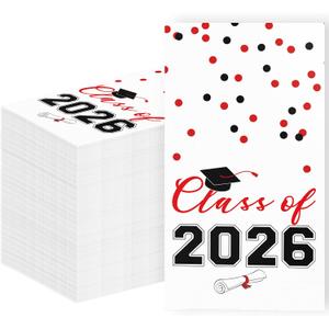 2026 Graduation Disposable Paper Napkins, Guest Dinner Hand Towels for College School Grad Class Congrats Celebration, Cocktail Party Decorations (80, Red & Black)