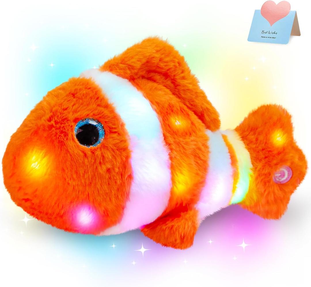 Glow Guards 12" Glowing Goldfish Plush Light Up Stuffed Animals Soft Plush Pillow Birthday Gifts for Toddler Kids Girls Boys (Orange)