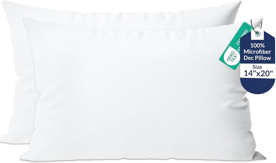 ROYALE LINENS 14 x 20 Pillow Insert - Down Alternative Throw Pillows Insert - Rectangle Pillow Pack of 2 White - Bed & Couch Pillows - Inner Cushion for Bed, Cushion for Living Room - Shams Stuffer