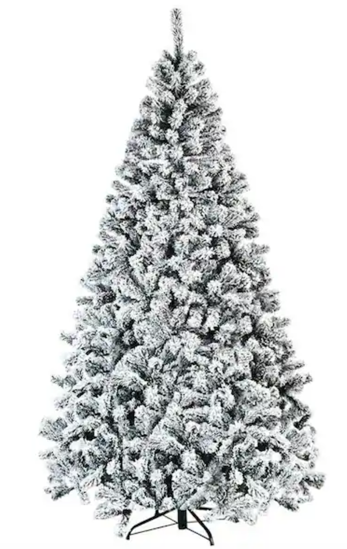 7.5 ft. Unlit Premium Snow Flocked Hinged Artificial Christmas Tree with Metal Stand