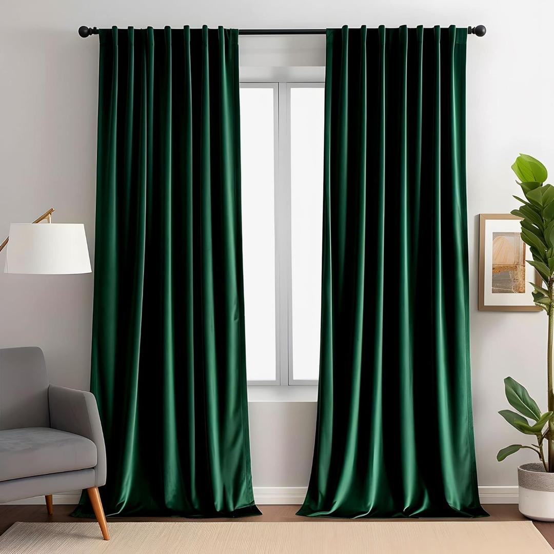 Emerald Green Velvet Curtains for Living Room 52" W x 96" L Luxury 80% Blackout Curtains for Bedroom,Thermal Insulated Super Soft Window Drapes Rod Pocket & Back Tab, 2 Panels Set