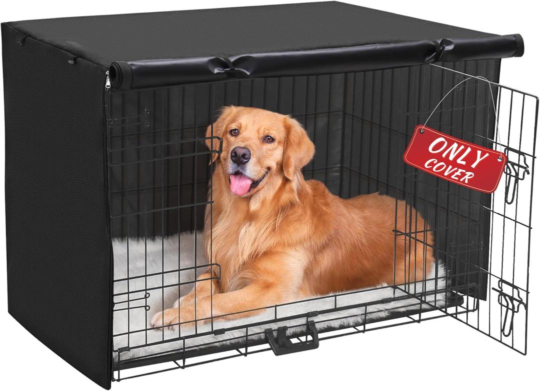Akinerri Dog Crate Cover - Double Door Waterproof Pet Kennel Cover, Durable 600D Polyester Protective Cage Cover for Dog Crate - Black Size: 36"L x 23"W x 25"H