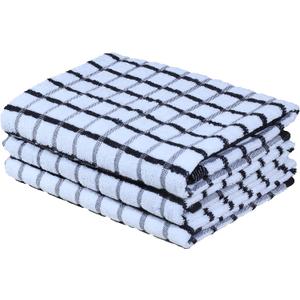 Urban Villa Kitchen Towels Black/White Set of 3 Terry Kitchen Towels 100% Cotton Ultra Soft Size 20X30 Inches Highly Absorbent Over Sized KitchenTowels with Hanging Loop KitchenTowels
