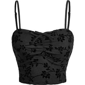 Verdusa Women's Ruched Floral Mesh Y2k Crop Cami Top Sleeveless Fitted Going Out Tops Goth Clothes (Medium, Black) Verdusa Women's Ruched Floral Mesh Y2k Crop Cami Top Sleeveless Fitted Going Out Tops Goth Clothes (Medium, Black)