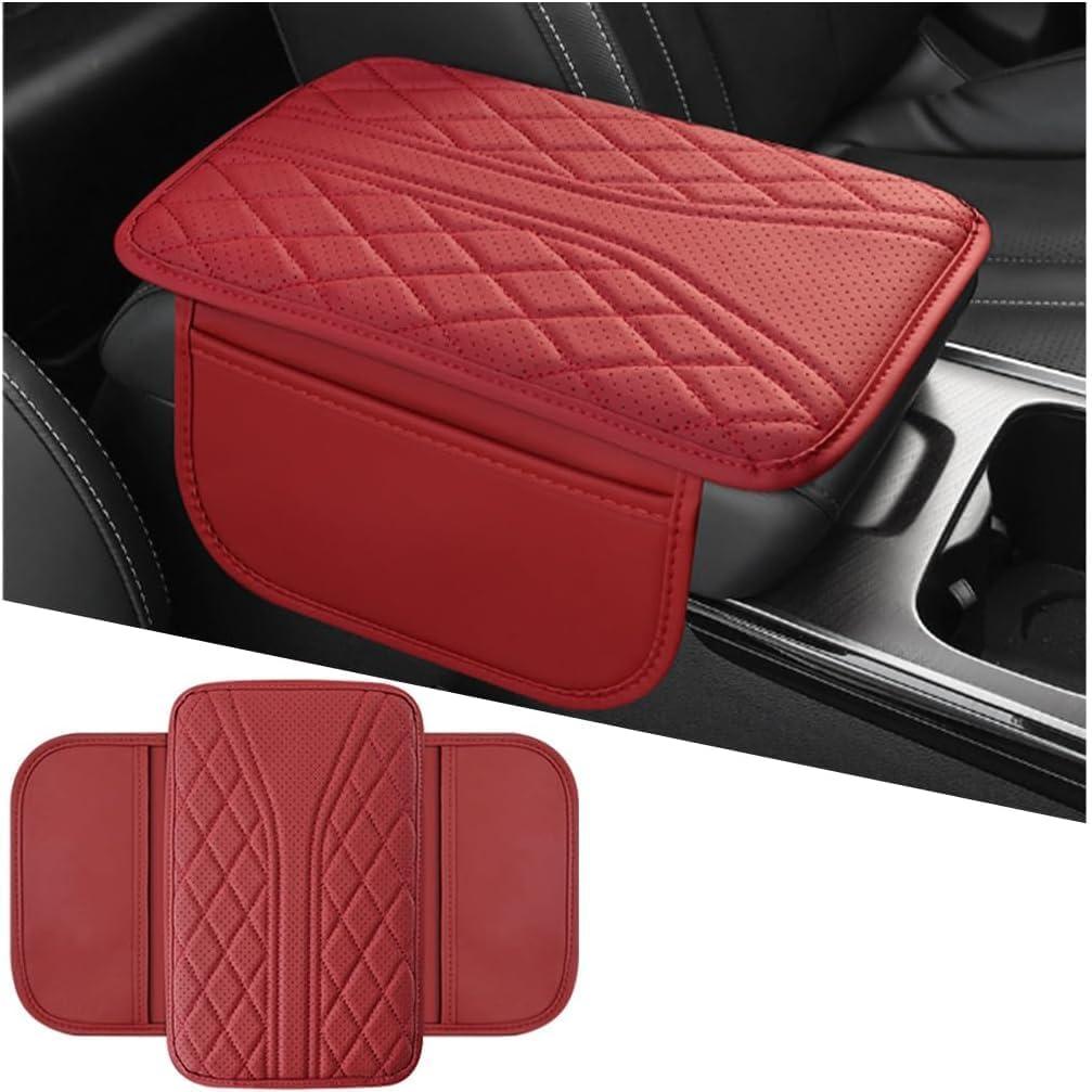 Car Center Console Cover, Microfiber Leather Armrest Cover with Storage Bags & Handmade Stitching, Universal Fit for Most Cars (8.22" x4.92") 