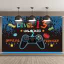 Video Game Birthday Decorations 8 9 10 11 12 13 14th Birthday Decorations for Boys Gaming Theme Photo Props Backdrop Banner Teenager Birthday Decoration (Level 13) (Blue)