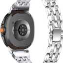 Bling Women Slim Band Compatible with Samsung Galaxy Watch 8 40mm 44mm/Watch8 Classic 46mm Dressy Wristbands (Silver)