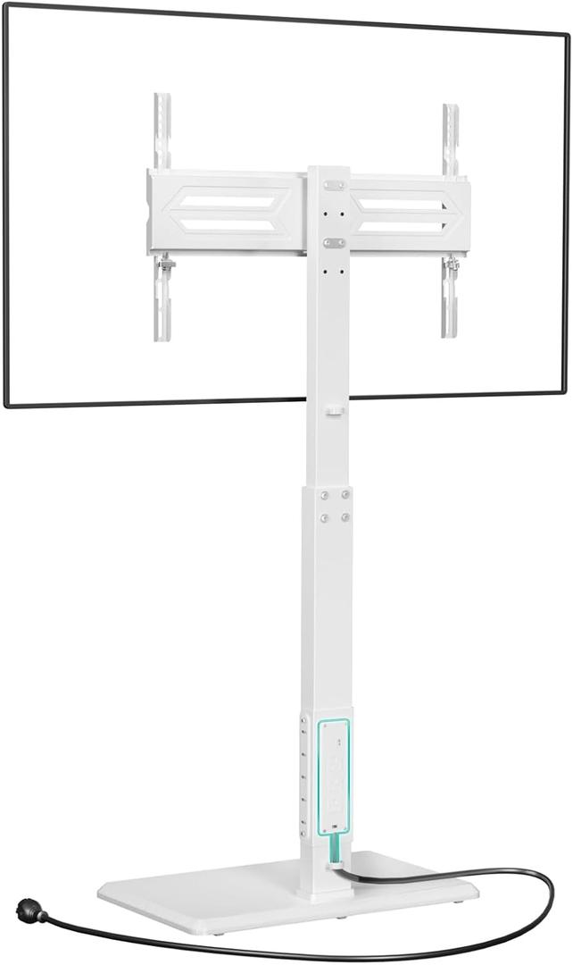 WALI Floor TV Stand with Power Outlet, Tall TV Stand Mount for 32-75 inch TVs up to 110 lbs, Swivel and Height Adjustable TV Stands with Wood Base for Bedroom, Office(TVDVD-7PW), White