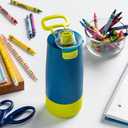 Ello Kids Colby 12oz Stainless Steel Insulated Water Bottle with Straw and Built-In Silicone Coaster Carrying Handle and Leak-Proof Locking Lid for School Backpack, Lunchbox, and Outdoor Sports