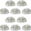 NUPTIO Babys Breath Artificial Flowers: 10 Pcs 9.4 inch Diameter White Rose Ball Fake Arrangement Bouquet for Wedding Centerpiece Event Party Tables Decorations