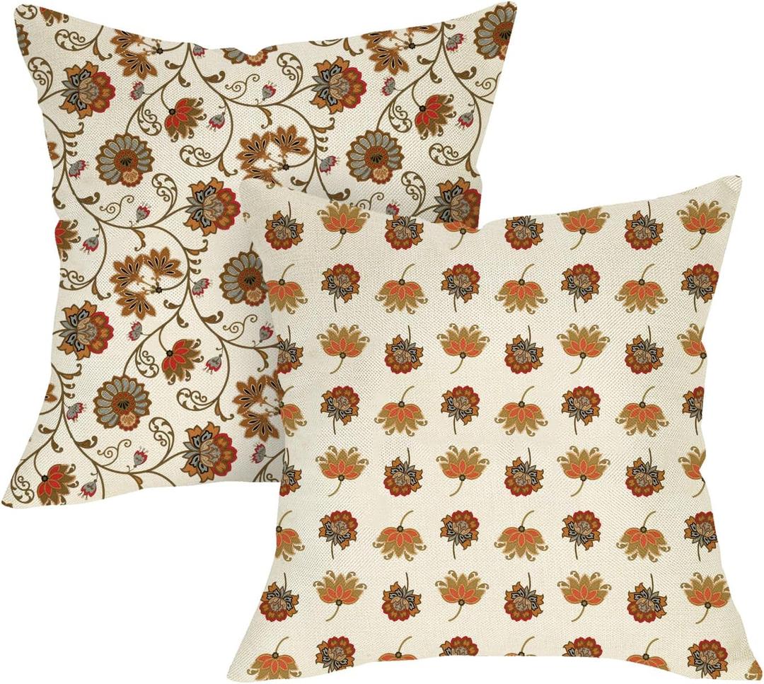 Vintage Floral Decorative Throw Pillow Covers 18 x 18 Set of 2, Retro Flower Pastoral Porch Outdoor Home Decor, Farmhouse Sofa Couch Cushion Case Housewarming Gift