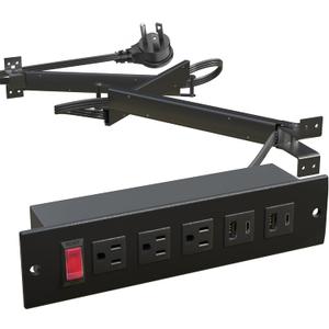 Drawer Outlet Kit with Typec PD20W Fast Charger Station, 3 Outlet and Power Cable Arm for Kitchen Bathroom Cabinets (Black) (Back)