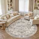 8ft Round Rug: Washable Vintage Tea Brown Area Rugs for Living Room