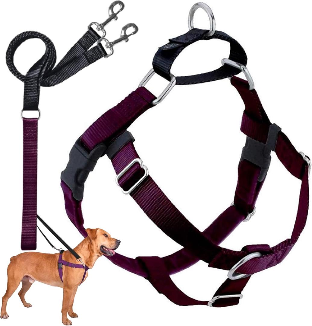 2 Hounds Design Freedom No Pull Dog Harness, Adjustable Harness and Leash Set, Easy Walking & Comfortable Control, Fits Small, Medium & Large Dogs, Solid Colors, Made in USA, 1" XL, Burgundy