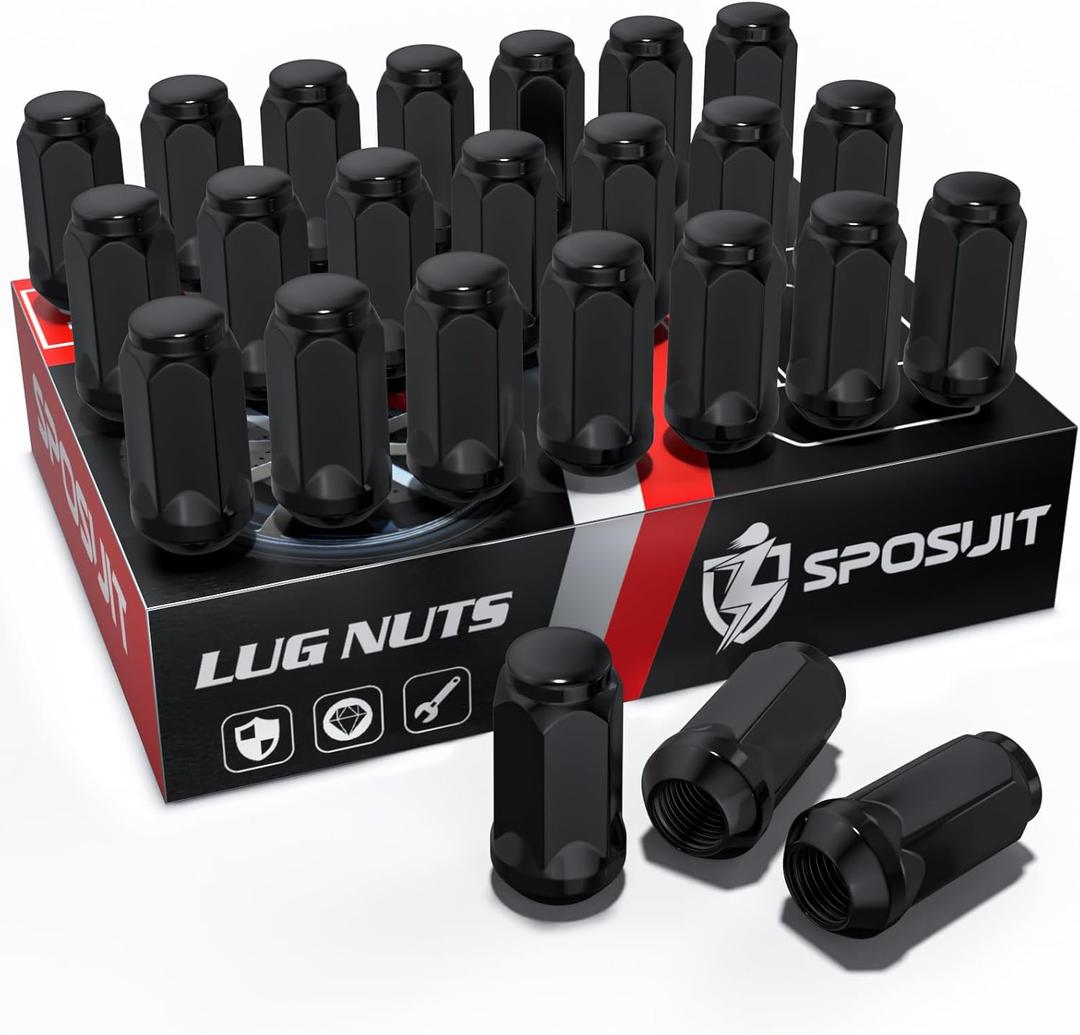 Sposuit M14x1.5 Lug Nuts - Replacement for 1999-2024 Chevy Silverado 1500, 2009-2024 Traverse, 2015-2024 Colorado, 2001-2024 Tahoe, 2007-2013 Avalanche - Closed End Black Lug Nut(24 Pcs)