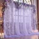 10ft x 10ft Purple Backdrop Curtain with Lights String for Parties, Sheer Tulle Wedding Photo Backdrops Drapes for Purple Birthday Party Decorations Background for Photography