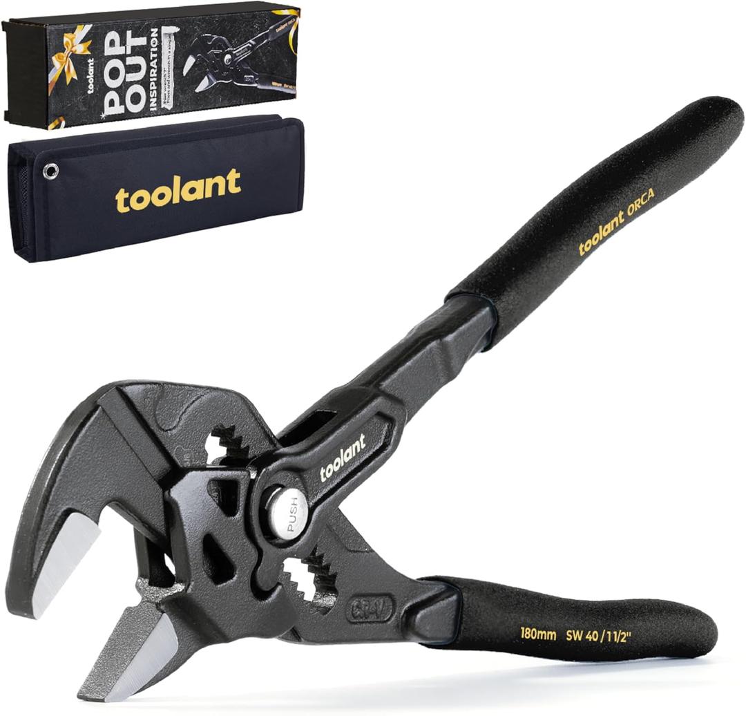 toolant 7-Inch Black Gold Adjustable Plier Wrench, CR-V Steel Smooth Parallel Jaws with Pouch  Suitable for Nuts, Pipes, Plumbing, Auto & Repairs, Suitable Gift for DIYers
