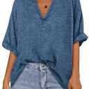 MASCOMODA Oversized T Shirts for Women V Neck Short Sleeve Casual Tops Summer Trendy Basic Tunic Loose Fit Tee Shirt Size M