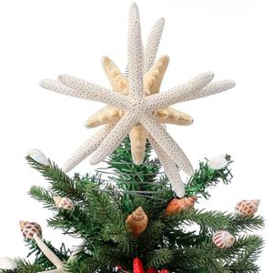 Demissle Natural Starfish Tree Topper Beach Christmas Tree Topper 6 Inch Starfish Treetop Decoration Coastal Christmas Holiday Decoration for Sea Beach Themed Xmas Home Decor