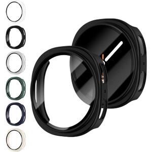 6 Pack Case With Tempered Glass for Samsung Galaxy Watch 8 Screen Protector 44mm Men Women,Hard PC Overall Protection Anti-Slip Scratch-Resistant Cover for Samsung Galaxy Watch 8 Case 44mm Accessories (01-Transparent/Black/Silver/Green/Blue/Starlight)