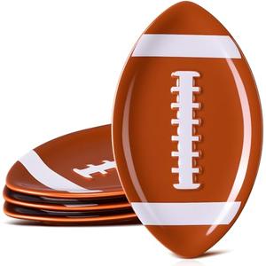 FillTouch 4 Pcs 7.87'' Football Ceramic Plates Rugby Candy Dishes Serving Bowl Dessert Platters Tray for Appetizer Snacks Cookies Treats Football Party Supplies Decorations