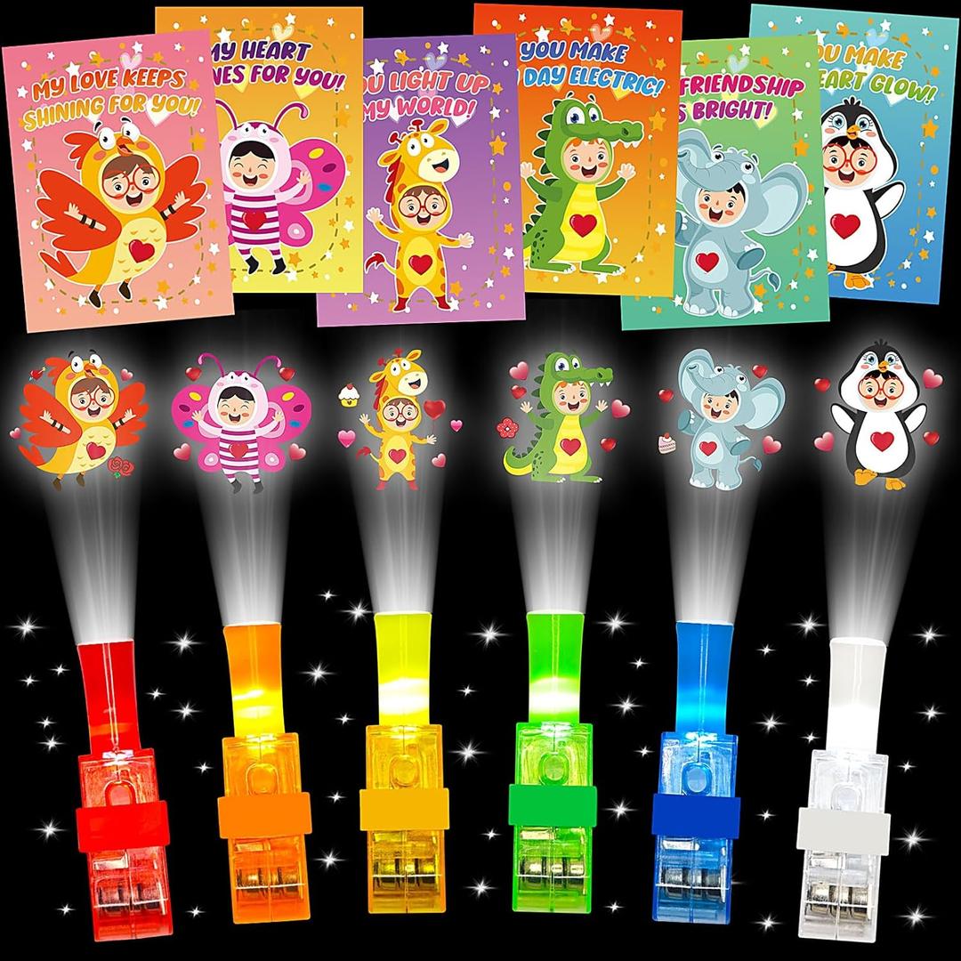 VEALIZUU 24 Pack Valentines Day Cards for Kids with Finger Lights, School Classroom Valentine Exchange Card for Toddlers Boys Girls Class, Valentine’s Day Gifts Light Up Party Favors