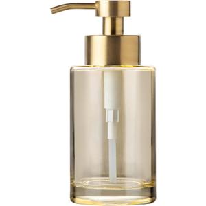 Enra Thick Glass Soap Dispenser with Stainless Steel Pump,12oz Gold Bathroom Hand Liquid Soap Dispensers,Lotion Dispenser,Soap Dispenser for Bathroom,Kitchen (Slight Amber/Liquid Type)
