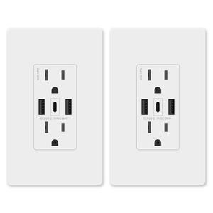 GaN 30W 6Amp 3-Port USB Wall Outlet, 15 Amp Tamper-Resistant Receptacle with 2 USB Type A & 1 Type C Port, USB Charger for iPhone/iPad/Samsung/LG/HTC, UL Listed - 2 Pack