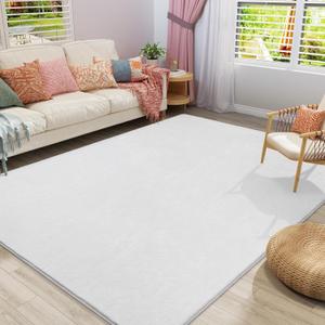 Amearea Modern Area Rugs for Bedroom Living Room, 4x6 Feet White Thickened Memory Foam Rug, Fluffy Indoor Washable Rugs Non Slip Minimalist Carpet for Kids Boys Girls Dorm Nursery Room Decor