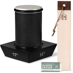 Black Roller Sharpener for Knives with Leather Strop - Knife Sharpener Kit with 15, 17, 20 & 22 Degree Angles - Roller Knife Sharpening System Stand, Holder & Eraser