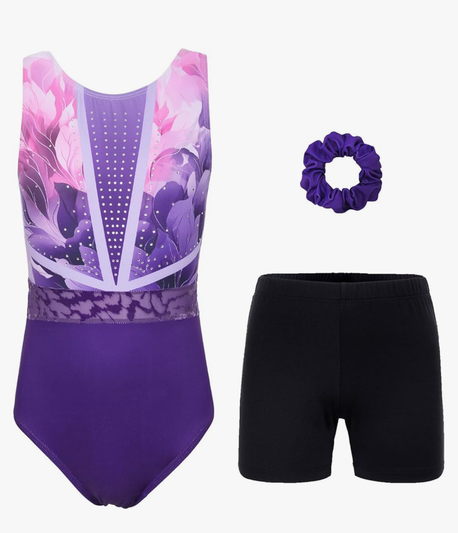 Gymnastics Leotards for Girls, Adult, Child With Shorts Activewear 11-12Y