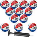 Jenaai 12 Pieces Rubber Basketballs Bulk Official Size 5 (27.5") Kids Youth Basketball Outdoor with Pump for Training and Play Teen Boys and Girls Gifts (Blue White Red)