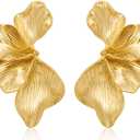 Chunky Gold Statement Earrings For Women Gold Plated Sectored Flower Leaf Shell Angel Wing Earrings Trendy Boho Jewelry For Women Large Stud Earrings Hypoallergenic Earrings Mothers Day Gifts