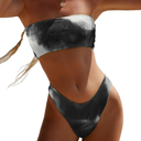 YIMISAN Women's Two Piece Bandeau Swimsuit Ribbed Strapless Tube Bikini Top with Mid Waist Cheeky Bottom Bathing Suit M