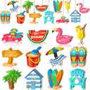 24 Pcs Summer Tree Ornaments Beach Wood Hanging Decoration Hawaiian Wooden Slices Pendant Summer Tree Hanging Ornaments Gift Tags Tropical Party Decor for Luau Party Supplies