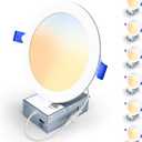6 Pack 6 Inch 5CCT LED Recessed Light, Silm Canless Recessed Lighting, Dimmable, Damp Rated, 2700K-5000K Selectable, Wafer Ceiling Downlight with Junction Box, 1200LM, 12W 120V, ETL&FCC