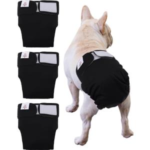 CuteBone Washable Dog Diapers Female No Tail Hole 3 Pack Reusable Doggie Period Training Pants for Docked-Tail Frenchie French Bulldog Boston Terrier Without Tail WWD21M