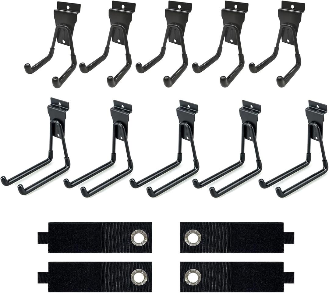 Slatwall Accessories, Ten Slat wall Hooks and Hangers with Four Extension Cord Straps, Heavy Duty Slat Wall Accessory