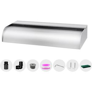 Pool Fountain Waterfall Spillway with Wider Water Flow Platform, Stainless Steel Waterfall with Pipe Connector Kits, Water Feature Spillway for Garden Decor, Patio, Ponds, 23."x11.8"x3.9" (24 INCH-Wider & Bend)