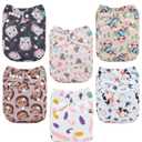 ALVABABY Baby Cloth Diaper 6 Pack with 12 Inserts One Size Cloth Diaper Covers Adjustable Washable Reusable for Baby Girls and Boys