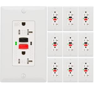 10 Pack - POWAWINI GFCI Outlet 20 Amp, UL Listed, Self-Test GFI Receptacles, TamperResistant, Weather Resistant, LED Indicator, with Decor Wall Plates and Screws, Indoor or Outdoor Use (Red/Black)