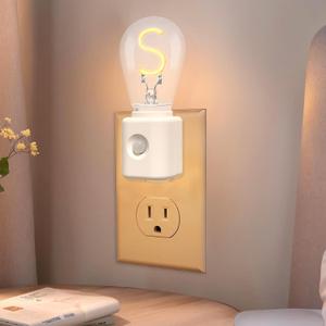 2 x LED Motion Sensor Night Light,[1-Pack] Night Lights Plug into Wall,Motion Sensor and Dusk to Dawn Sensor,S-Type 2200K Amber,Brightness Adjustable,Nightlight for Bathroom Hallway Home