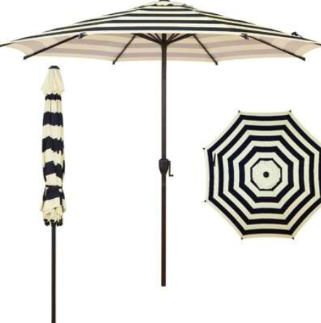 Blissun 9' Outdoor Patio Umbrella, Outdoor Table Umbrella, Yard Umbrella, Market Umbrella with 8 Sturdy Ribs, Push Button Tilt and Crank, Black&Ivory