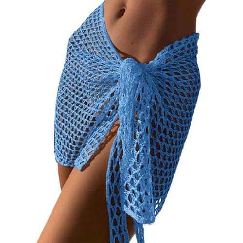 Aopwsrlyi Sarong Wraps for Women Swimsuit Cover Up Hollow Out Knitted Wrap Skirts Sheer Mesh Summer Beach Cover Ups (Blue, One Size)