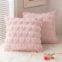 MIULEE Valentines Pillow Covers 18x18 Inch Set of 2 Valentines Day Light Pink Heart Love Decorative Cute Soft Plush Faux Fur Throw Pillows for Girl Bedroom Couch Sofa Holiday Home Decor