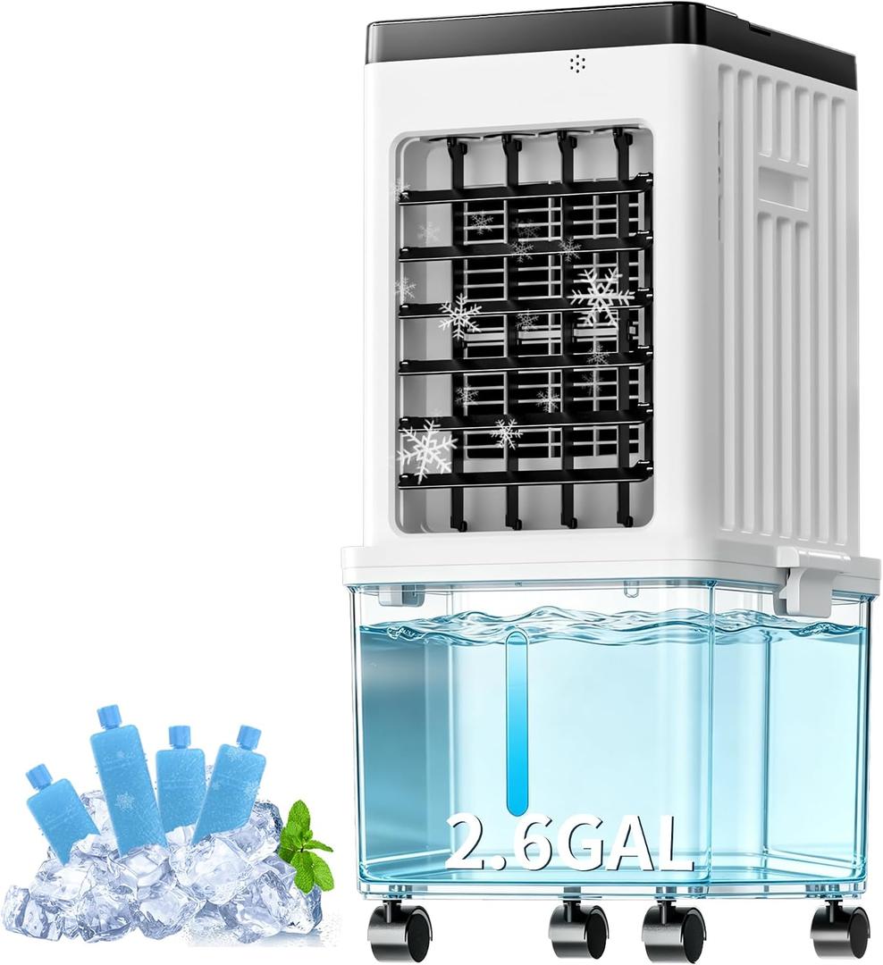 Portable Air Conditioners, Swamp Cooler Portable AC Unit with Removable 2.6 Gal Water Tank, Windowless Evaporative Air Cooler with 3 Speeds for Bedroom & Office, Fast Cooling Portable AC for Home Use