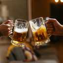 COKTIK 2 Pack Heavy Large Beer Glasses with Handle - 14 Ounce Glass Steins, Classic Beer Mug glasses Set